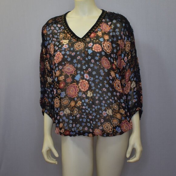 DEMOCRACY 3/4 SLEEVES‎ FLORAL SHEER BOUSE MD - Picture 1 of 4
